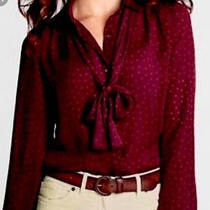 Land’s End Burgundy Speckled Blouse with detachable PussyCat Bow Size 8